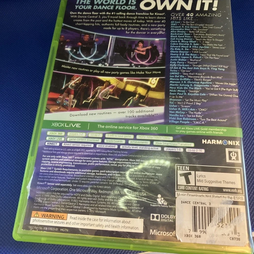 Microsoft Dance Central 3 Xbox 360 OS Green Excellent Kinect Manual 1862